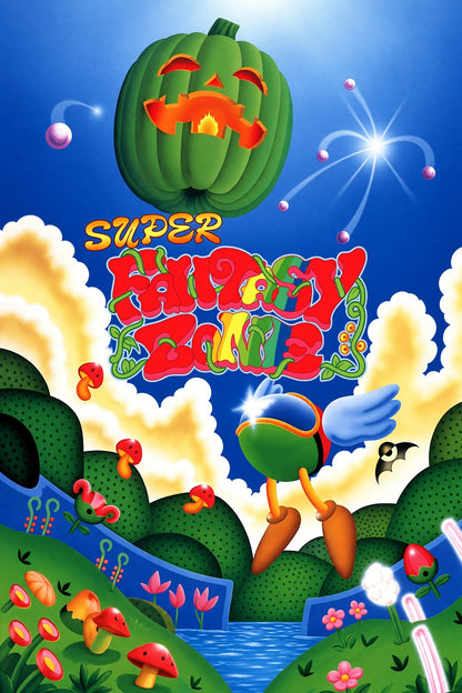 Super Pumpkin Panic Poster – Retro Video Game Fantasy Art Wall Art Decor