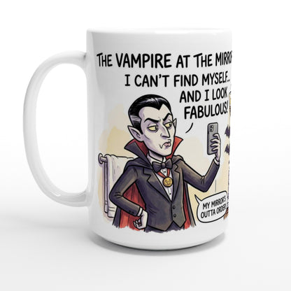 Vampire at the Mirror Funny Halloween Ceramic Coffee Mug