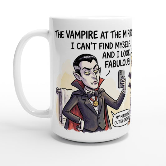 Vampire at the Mirror Funny Halloween Ceramic Coffee Mug