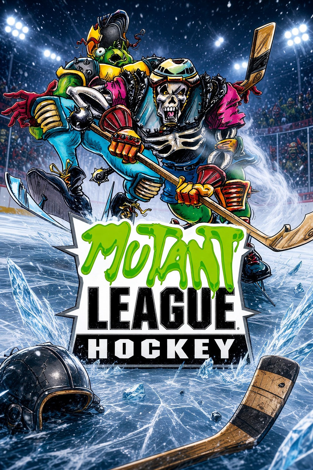 Mutant League Hockey Poster – Skeleton Warrior Ice Sport Art Wall Art Decor