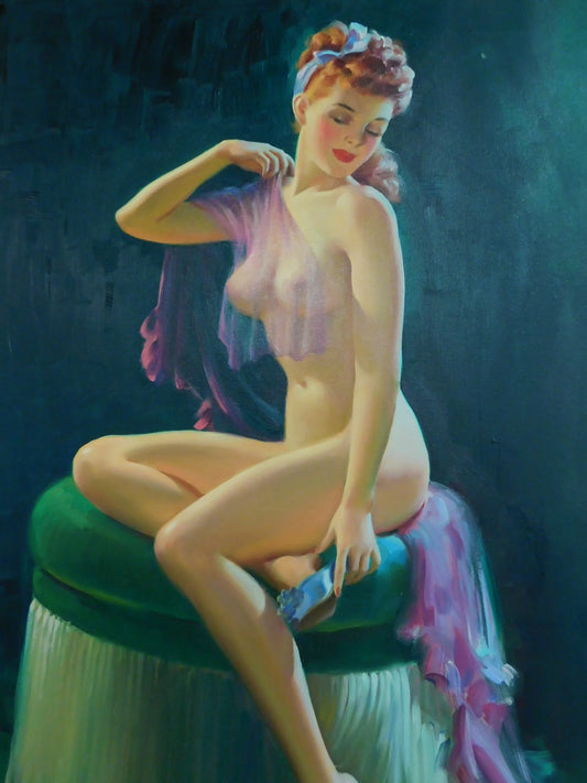 Art Frahm Nude on Hassock Lavender Veil 1946 Poster Wall Art Decor