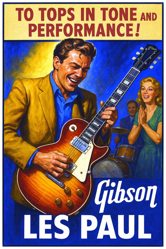 Les Paul Guitar Poster - Tops in Tone Performance - Vintage Ad Art Print