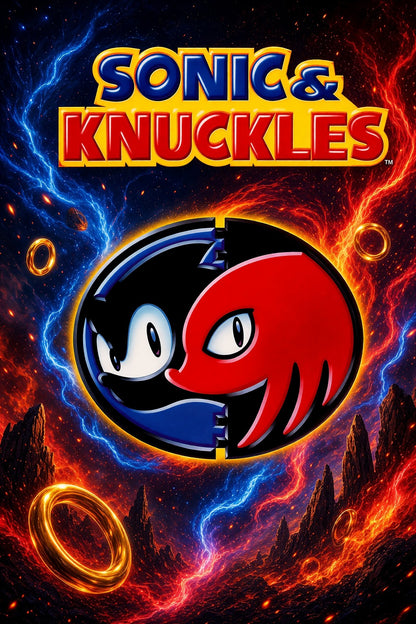 Sonic & Knuckles Video Game Poster – Dual Character Split Design Wall Art Decor