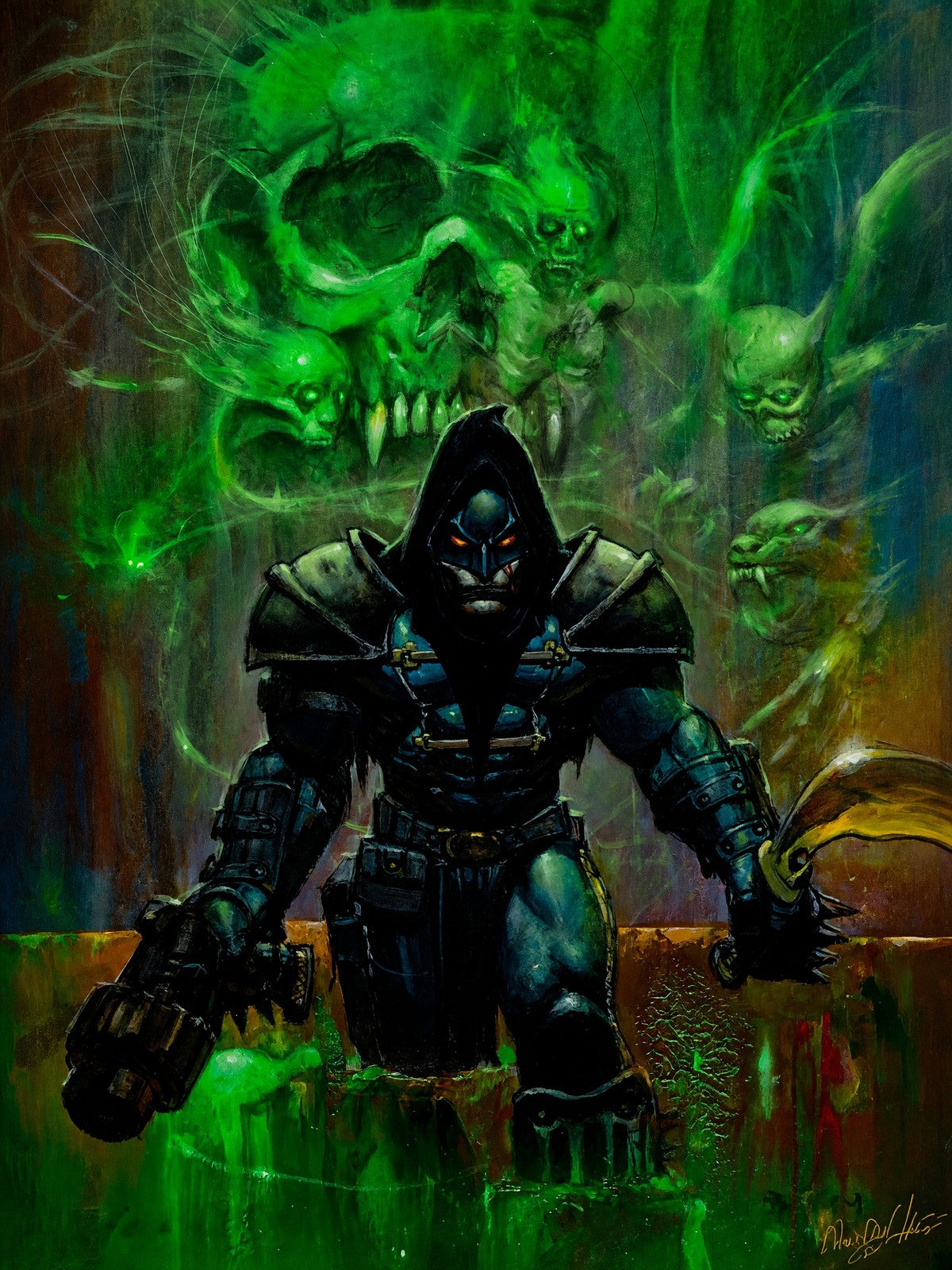 Dark Sorcerer Necromancer Poster – Green Skull Magic Fantasy Art Wall Art Decor