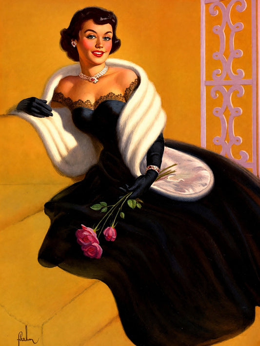 Art Frahm Brunette with Roses 1949 Poster – Vintage Pin-Up Wall Art Decor