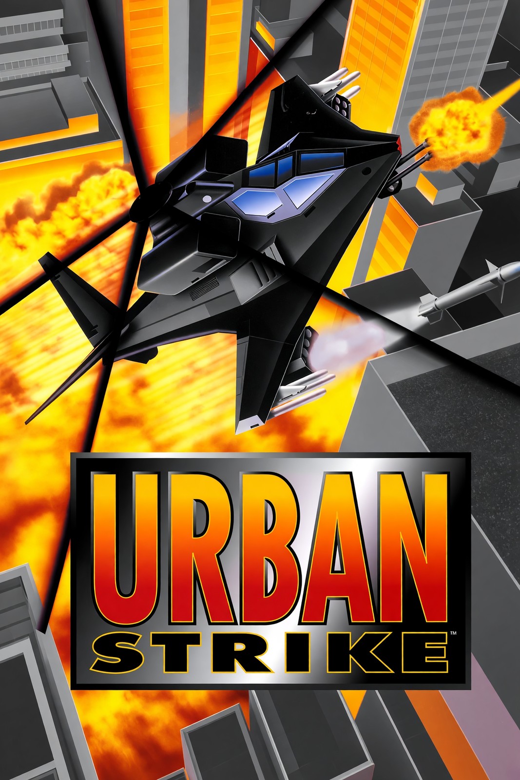Urban Strike Helicopter Action Poster – Black Fighter Jet Game Art