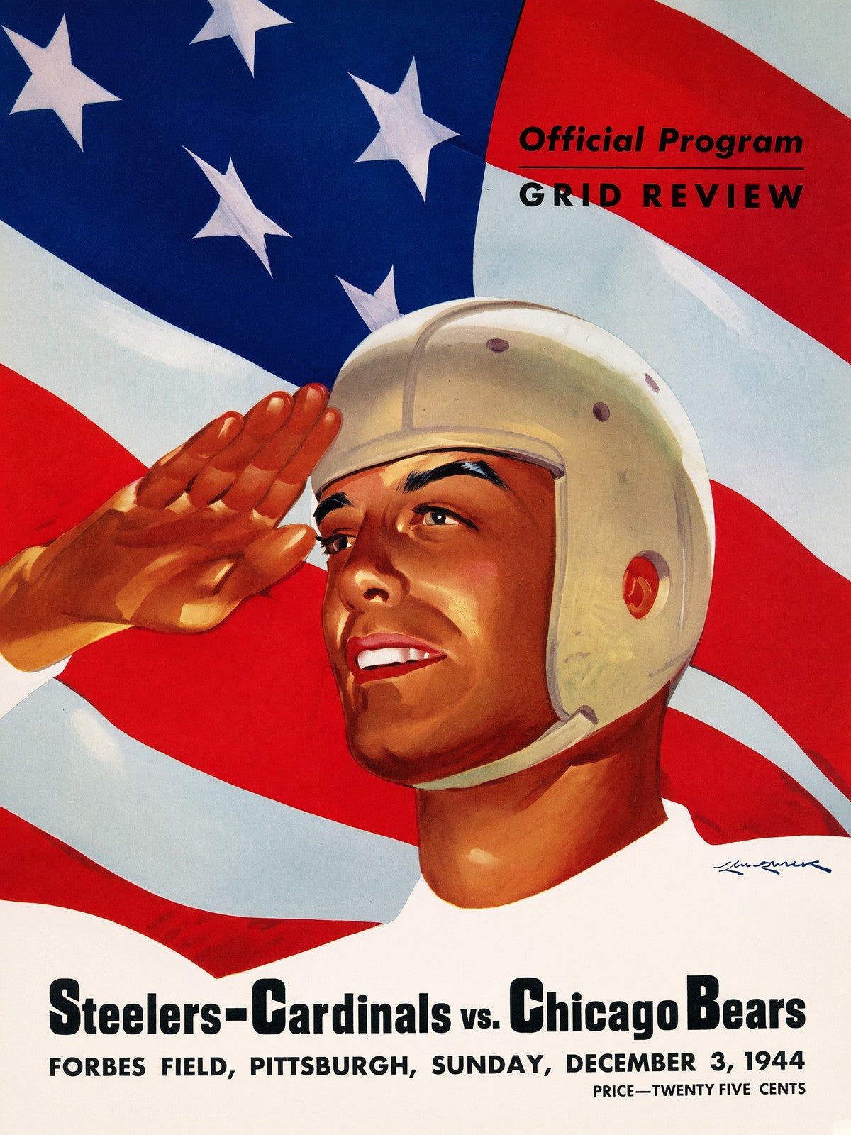 1944 Steelers-Cardinals vs Chicago Bears Football Program Poster Flag Salute