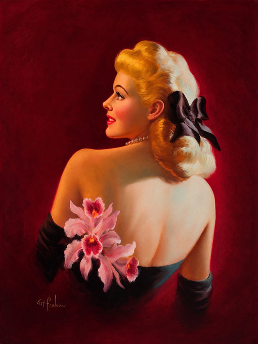 Art Frahm Glamour Pin-Up with Pink Orchids 1950 Poster Wall Art Decor