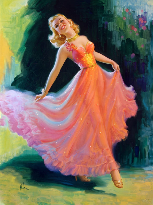 The Pink Dress by Art Frahm Poster – 1950s Pin-Up Beauty Wall Art Decor