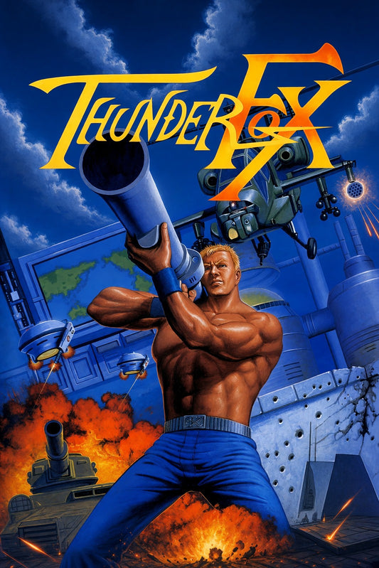 Thunder Fox Arcade Game Poster – Muscular Hero Action 1990 Wall Art Decor