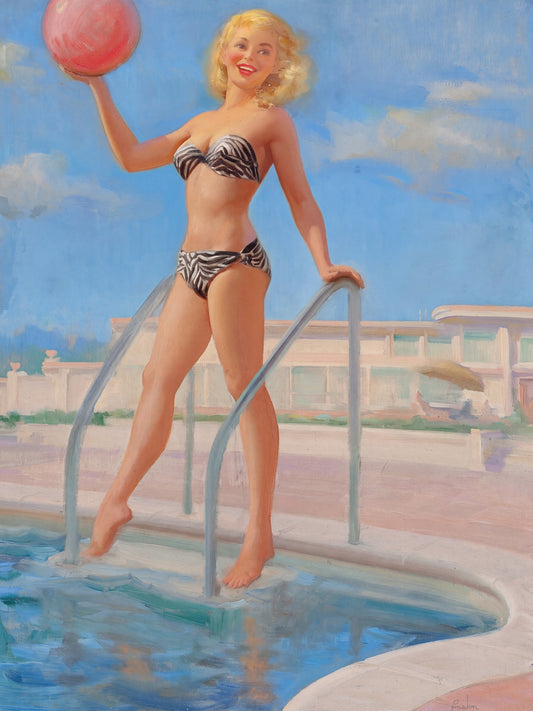 Art Frahm Bathing Beauty with Beach Ball Poster 1950 Wall Art Decor