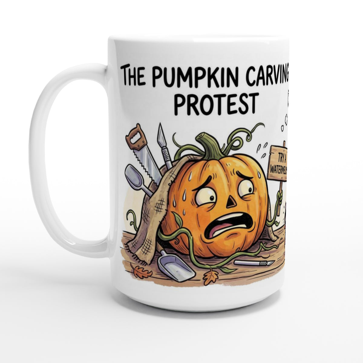 Pumpkin Carving Protest Funny Halloween Ceramic Coffee Mug