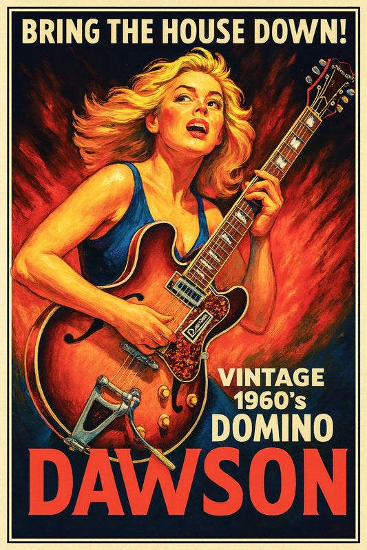 DOMINO DAWSON GUITAR POSTER – VINTAGE 1960S ROCK PRINT – RETRO MUSIC ART