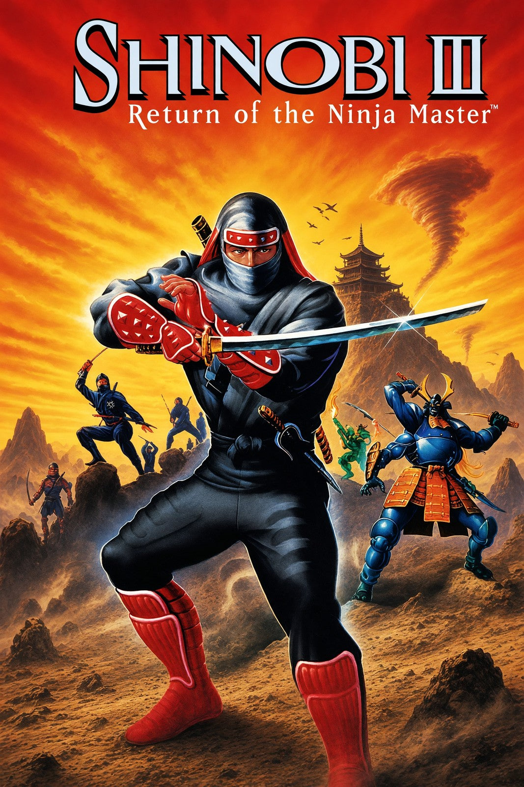 Shinobi III Ninja Master Poster – Red Warrior Action Game Art Wall Art Decor