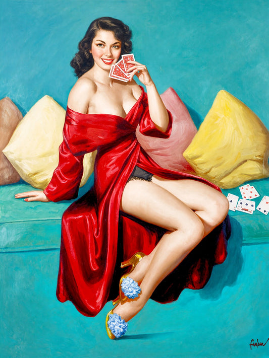 Art Frahm I Deal 1950 Poster – Vintage Pin-Up Woman Playing Cards Wall Art Decor