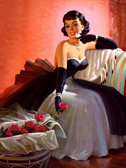Roses From You by Art Frahm (1956) Poster – Vintage Pin-Up Woman Wall Art Decor