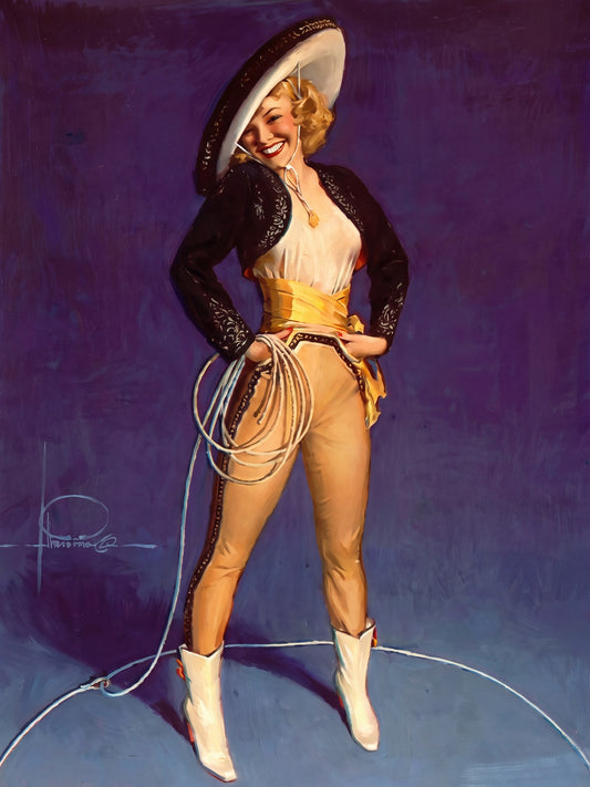 The Trick Roper by Arnold Armitage 1945 Poster – Cowgirl Pin-Up Wall Art Decor