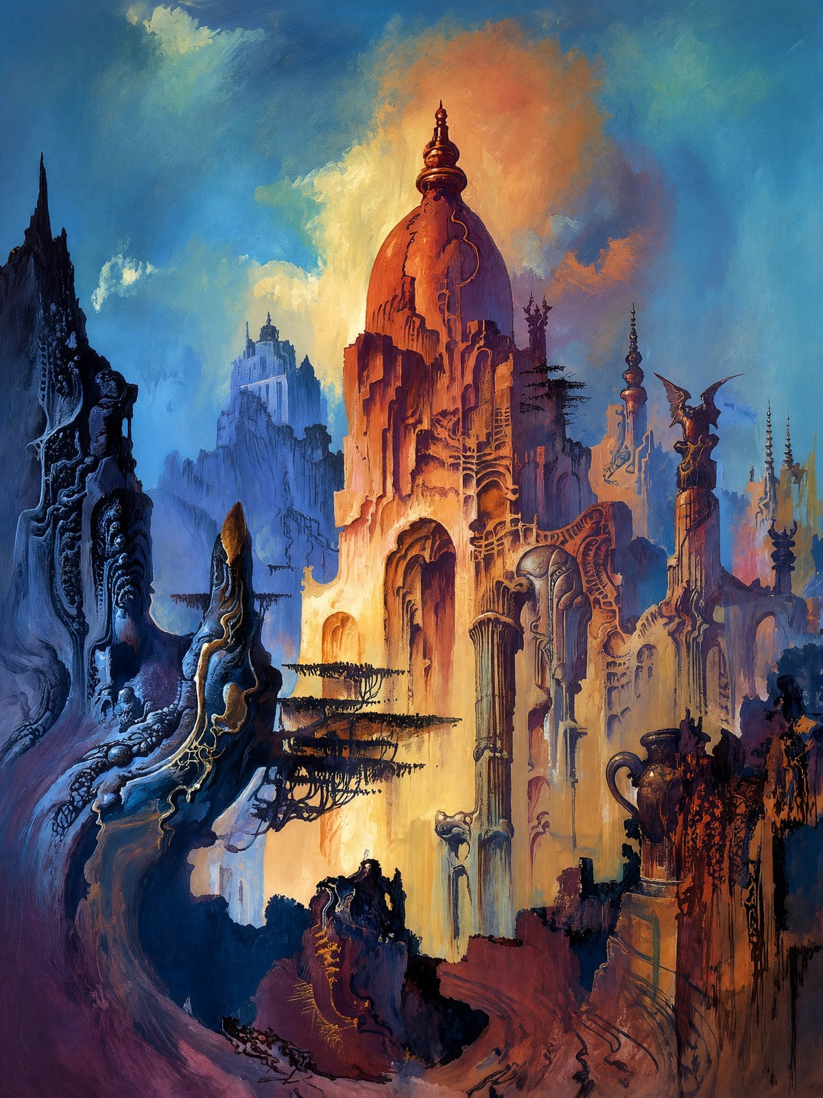 Bruce Pennington Forest Temple 1985 Poster – Fantasy Architecture Wall Art Decor