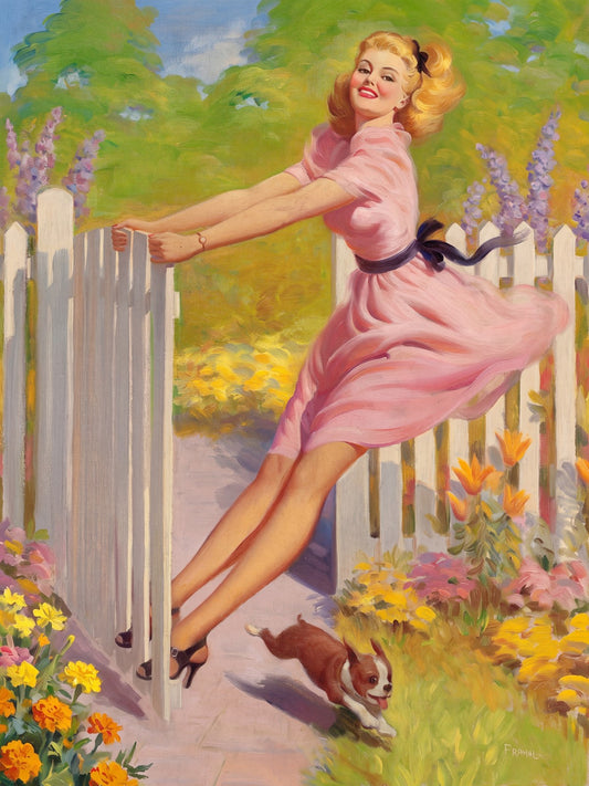 Art Frahm Playtime 1949 Poster – Vintage Pin-Up Woman Garden Wall Art Decor