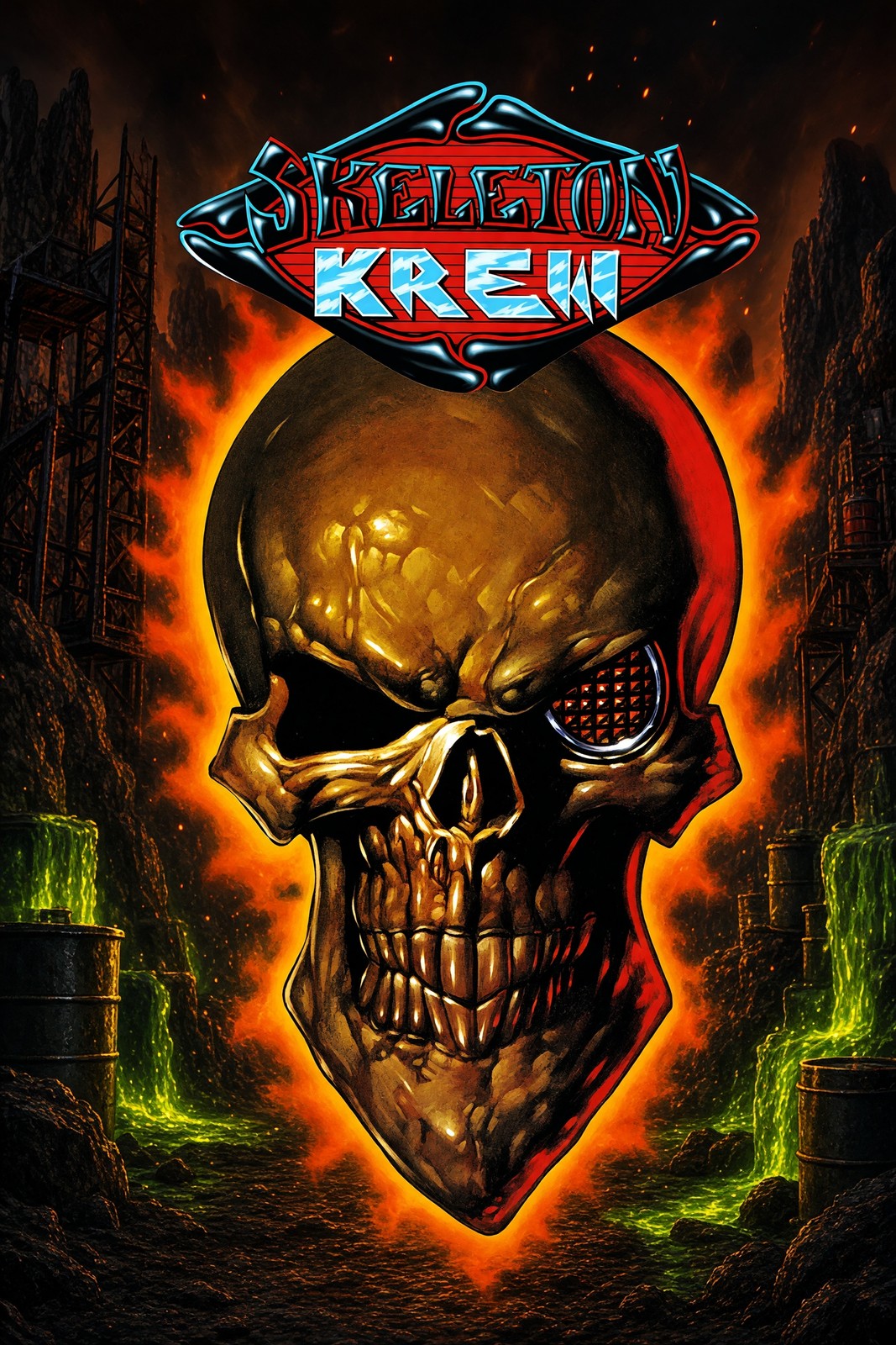 Skeleton Krew Poster - Golden Skull Fire Horror Retro Game Art Wall Art