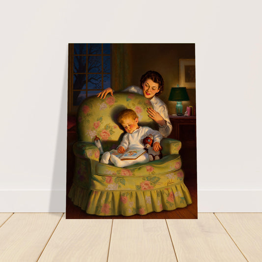 Sound Asleep by Art Frahm 1951 Poster – Mother & Child Reading Wall Art Decor 2