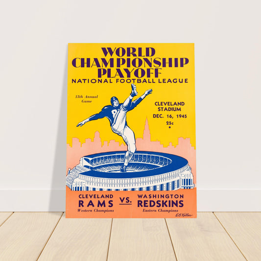 1945 Championship Cleveland Rams vs Washington Redskins Football Program Poster 2