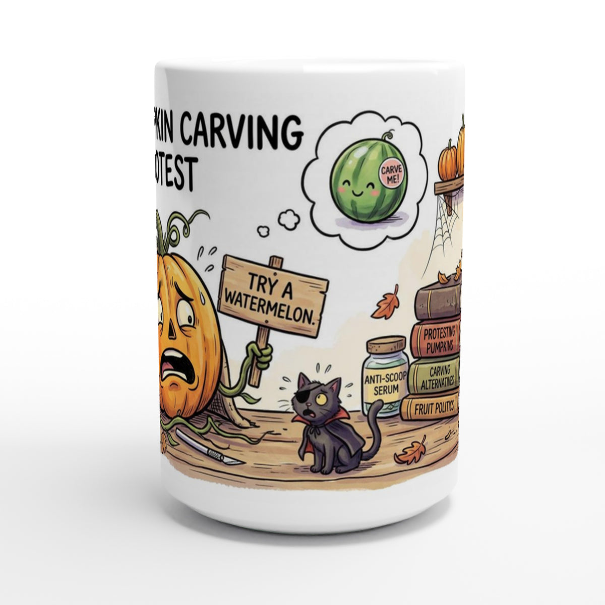 Pumpkin Carving Protest Funny Halloween Ceramic Coffee Mug 2