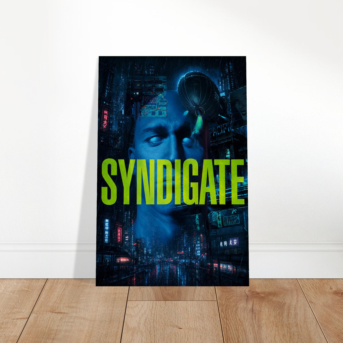 SYNDICATE Cyberpunk Hacker Poster – Neon Blue Sci-Fi Thriller Wall Art Decor 2