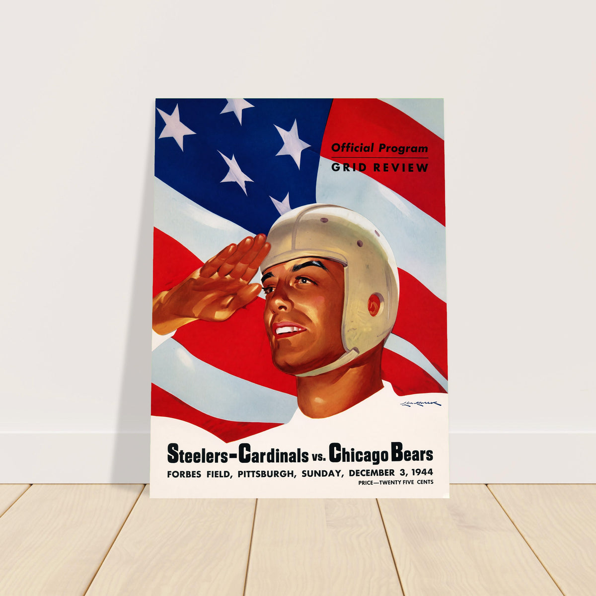 1944 Steelers-Cardinals vs Chicago Bears Football Program Poster Flag Salute 2