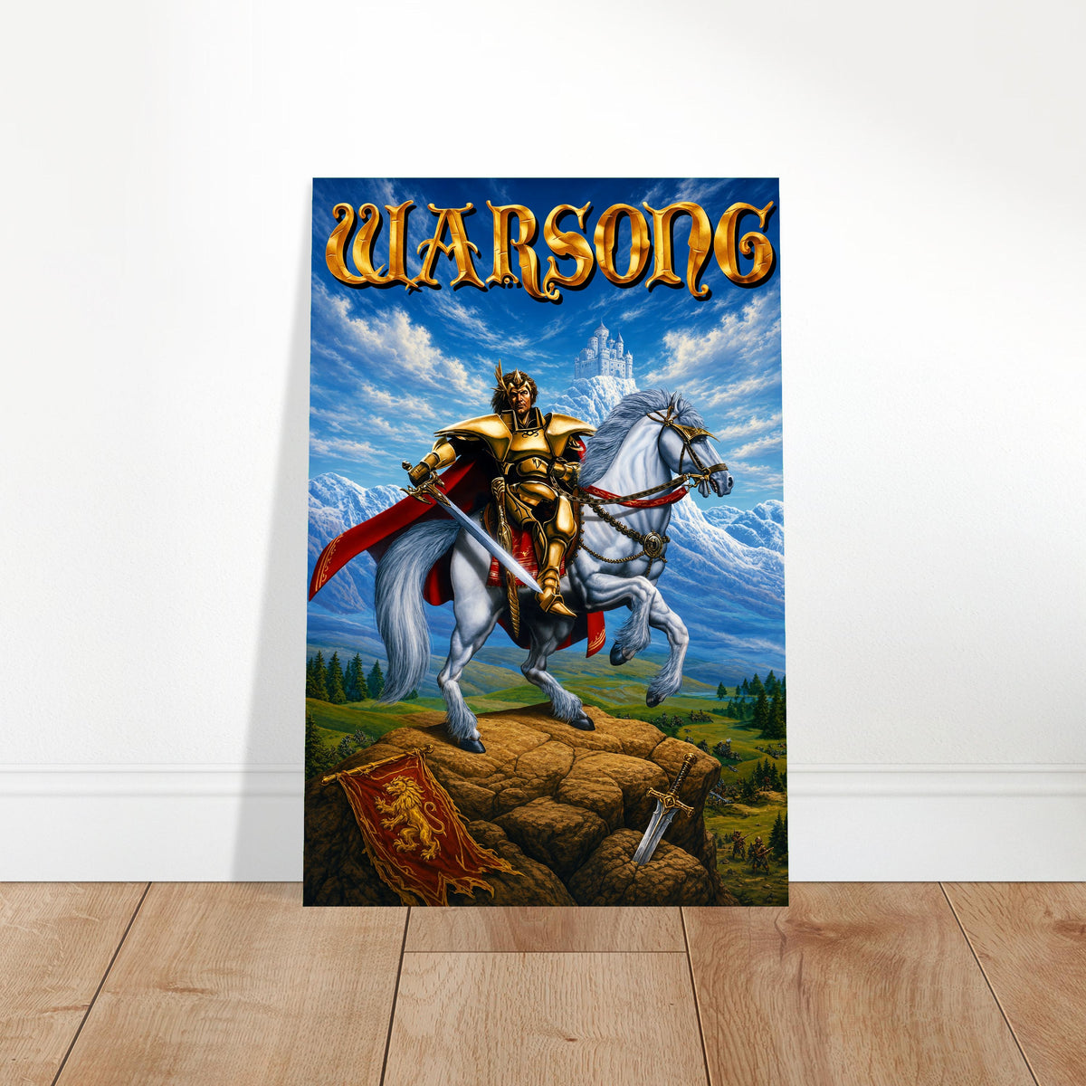 Warsong Fantasy Warrior King Poster – Golden Knight on White Horse 2