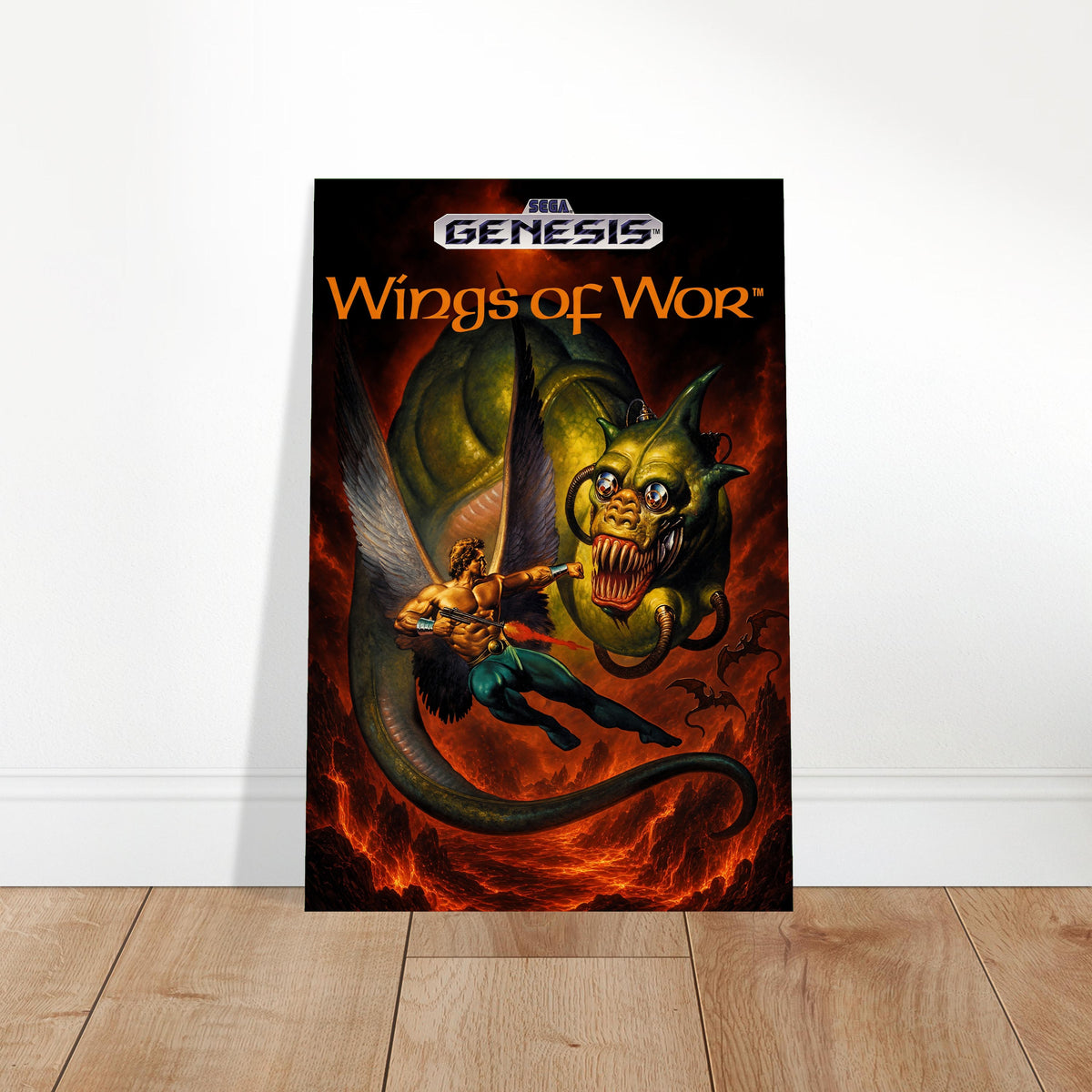 Wings of War Poster – Winged Warrior vs Monster – Retro Gaming Art 2