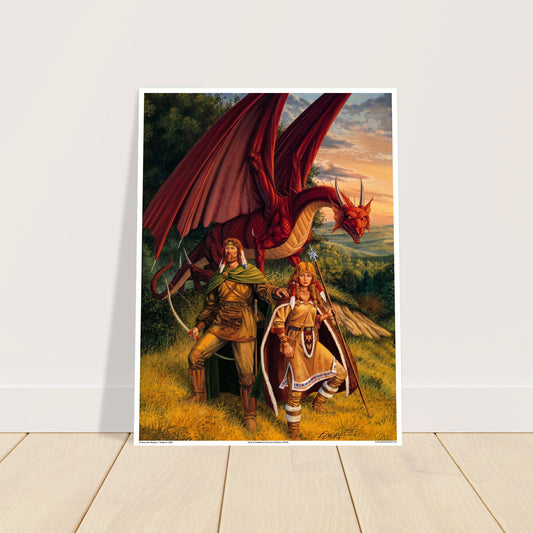 Dragonlance Tanis Goldmoon Red Dragon Fantasy Art Poster Larry Elmore AD&D 2