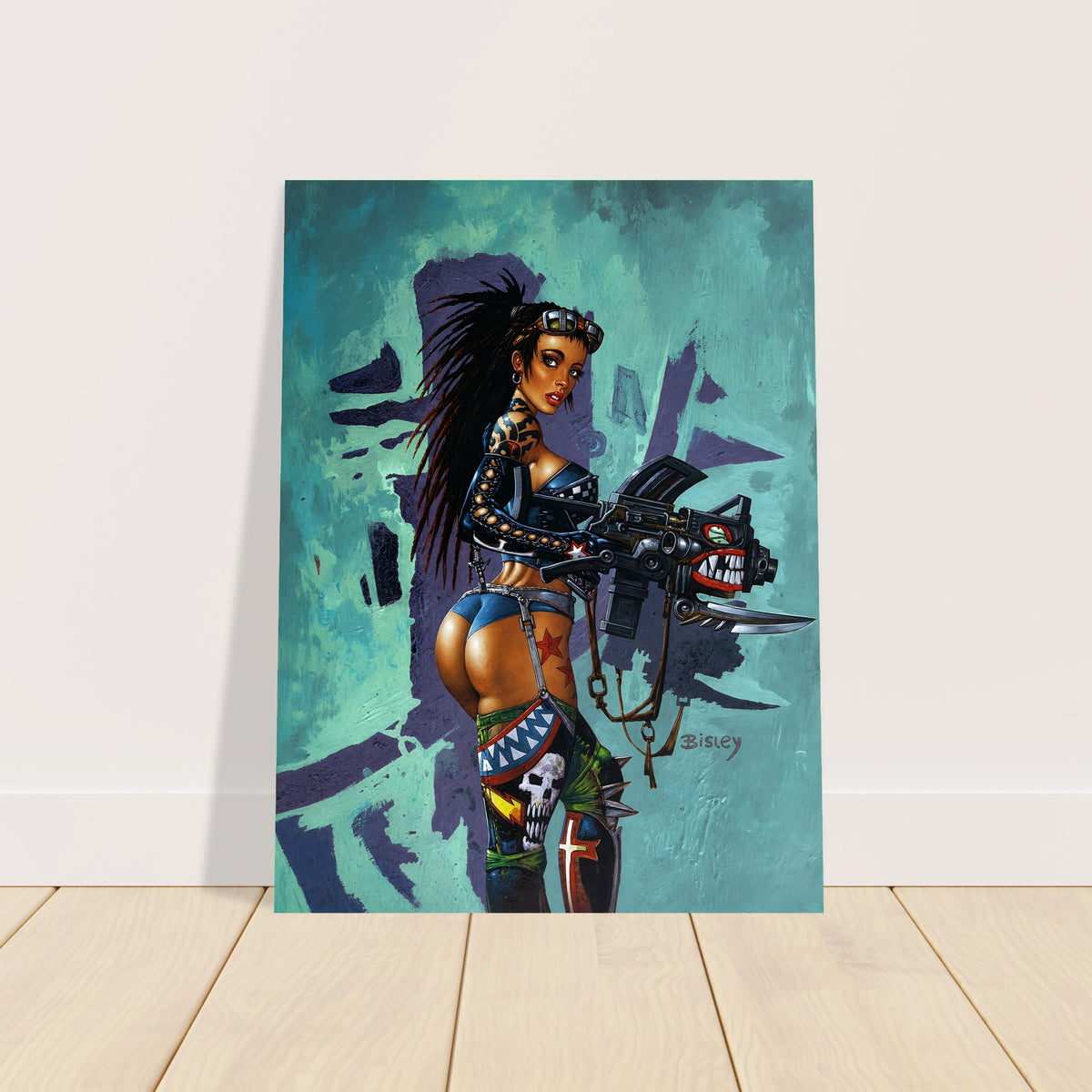 Cyberpunk Warrior Woman Poster - Armed & Tattooed Dark Fantasy Wall Art 2