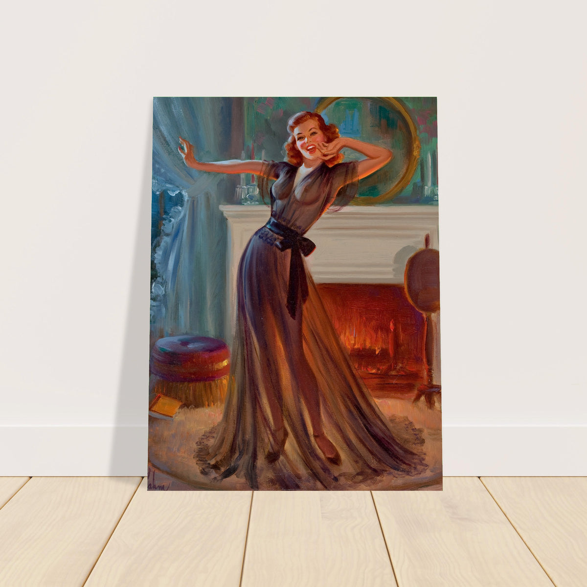 Pin-Up in Front of Fireplace by Art Frahm (1952) Poster Wall Art Decor 2