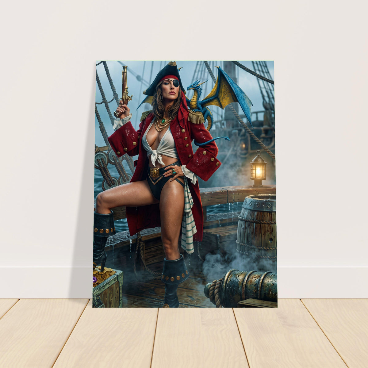 Fantasy Art Poster – Pirate Captain and Dragon, Seafaring Adventure Wall Art 2