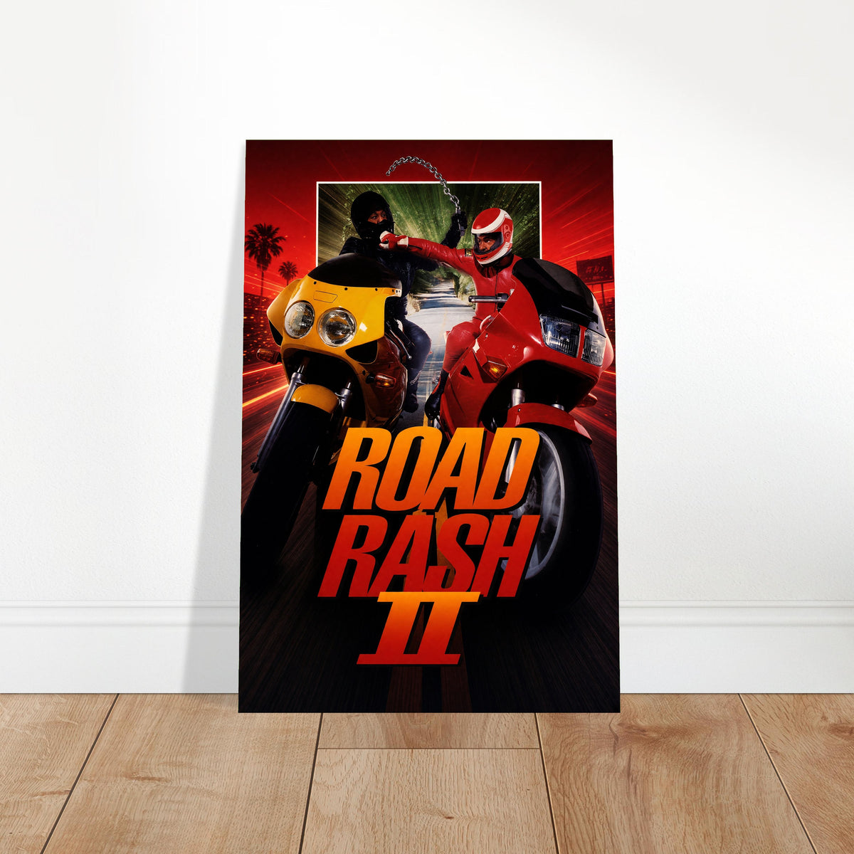 Road Bash II Motorcycle Racing Poster – Red vs Yellow Bikes Wall Art Decor 2