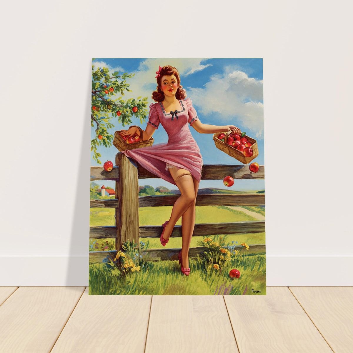 Art Frahm Nipped in the Bud 1950 Poster – Pin-Up Apple Harvest Wall Art Decor 2