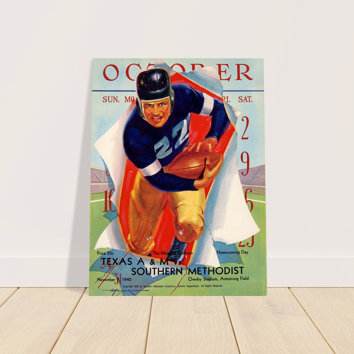 1940 Texas A&M vs SMU Homecoming Football Program Poster Vintage College Art 2