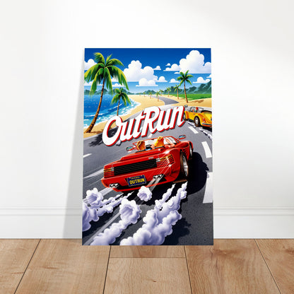 OutRun Poster - Red Sports Car Coastal Racing Retro Game Art Wall Art 2