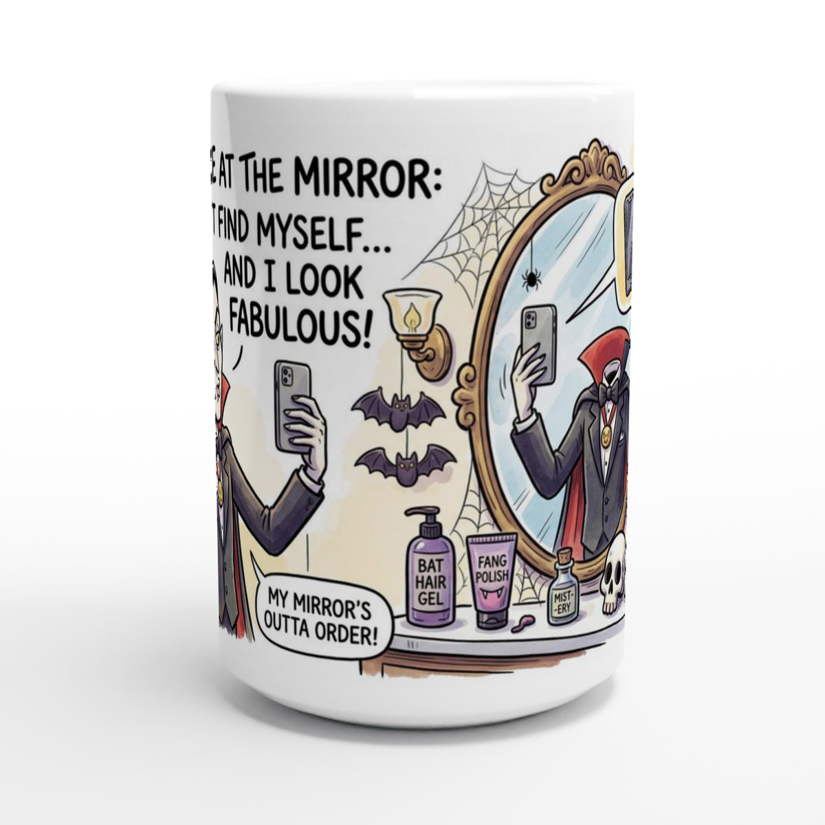 Vampire at the Mirror Funny Halloween Ceramic Coffee Mug 2