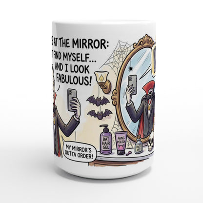 Vampire at the Mirror Funny Halloween Ceramic Coffee Mug 2