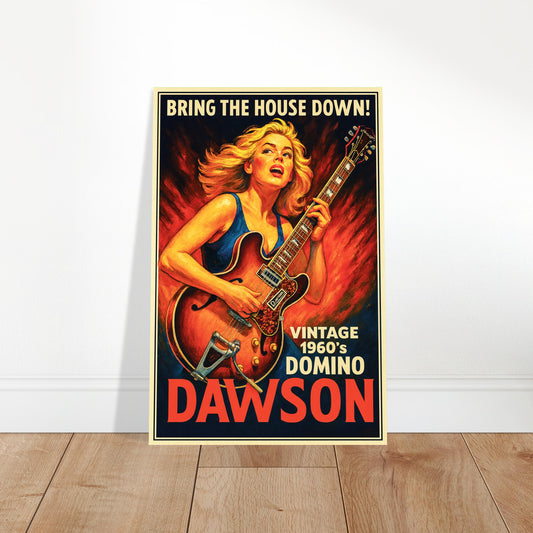 DOMINO DAWSON GUITAR POSTER – VINTAGE 1960S ROCK PRINT – RETRO MUSIC ART 2