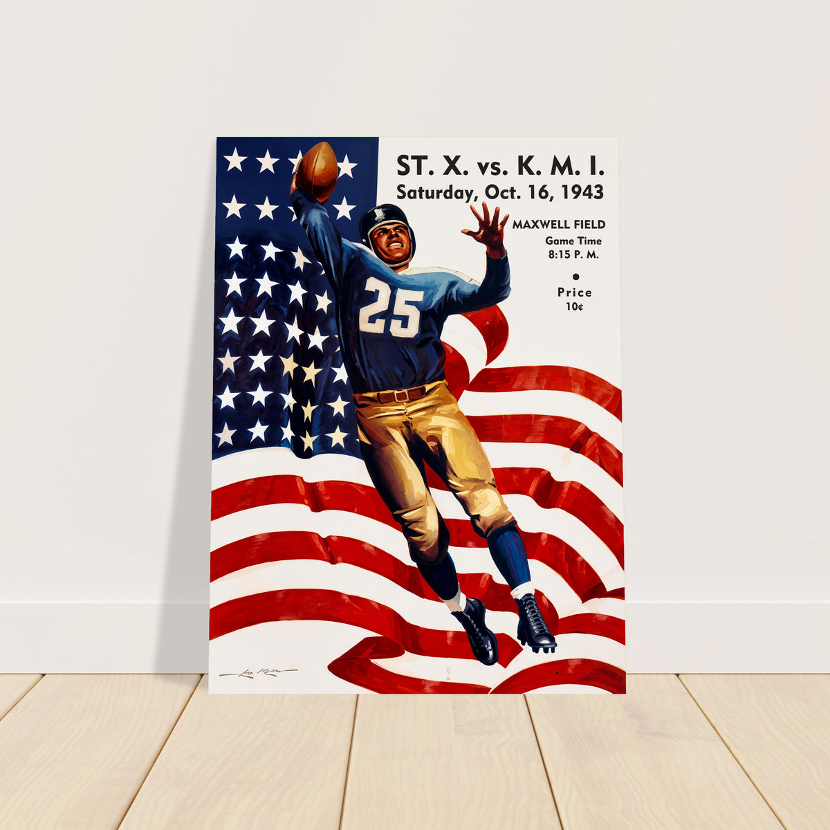 1943 Football Game Poster – Patriotic Athlete Maxwell Field Sports Art 2