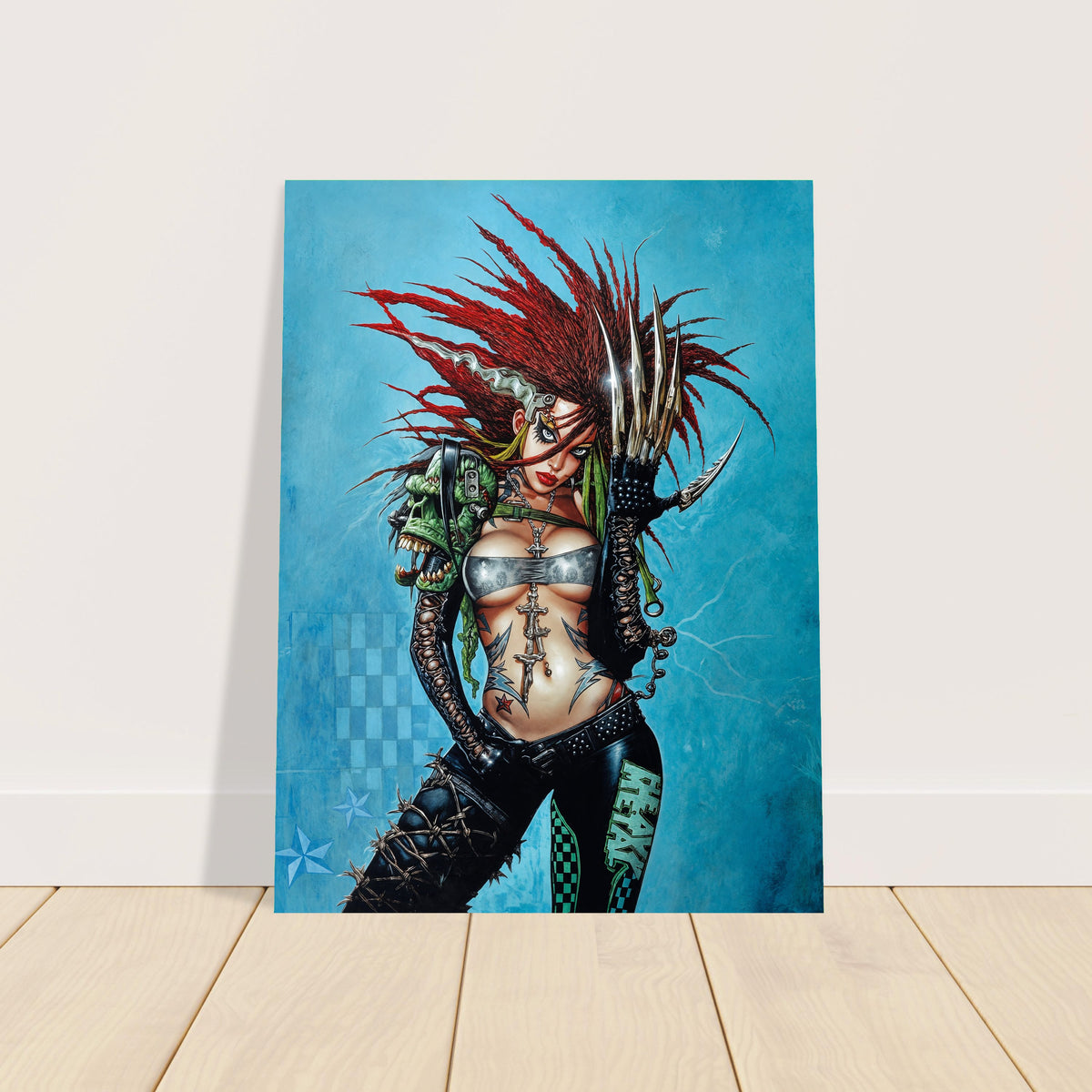 Red-Haired Cyberpunk Warrior Woman Poster – Punk Fantasy Art Wall Art Decor 2