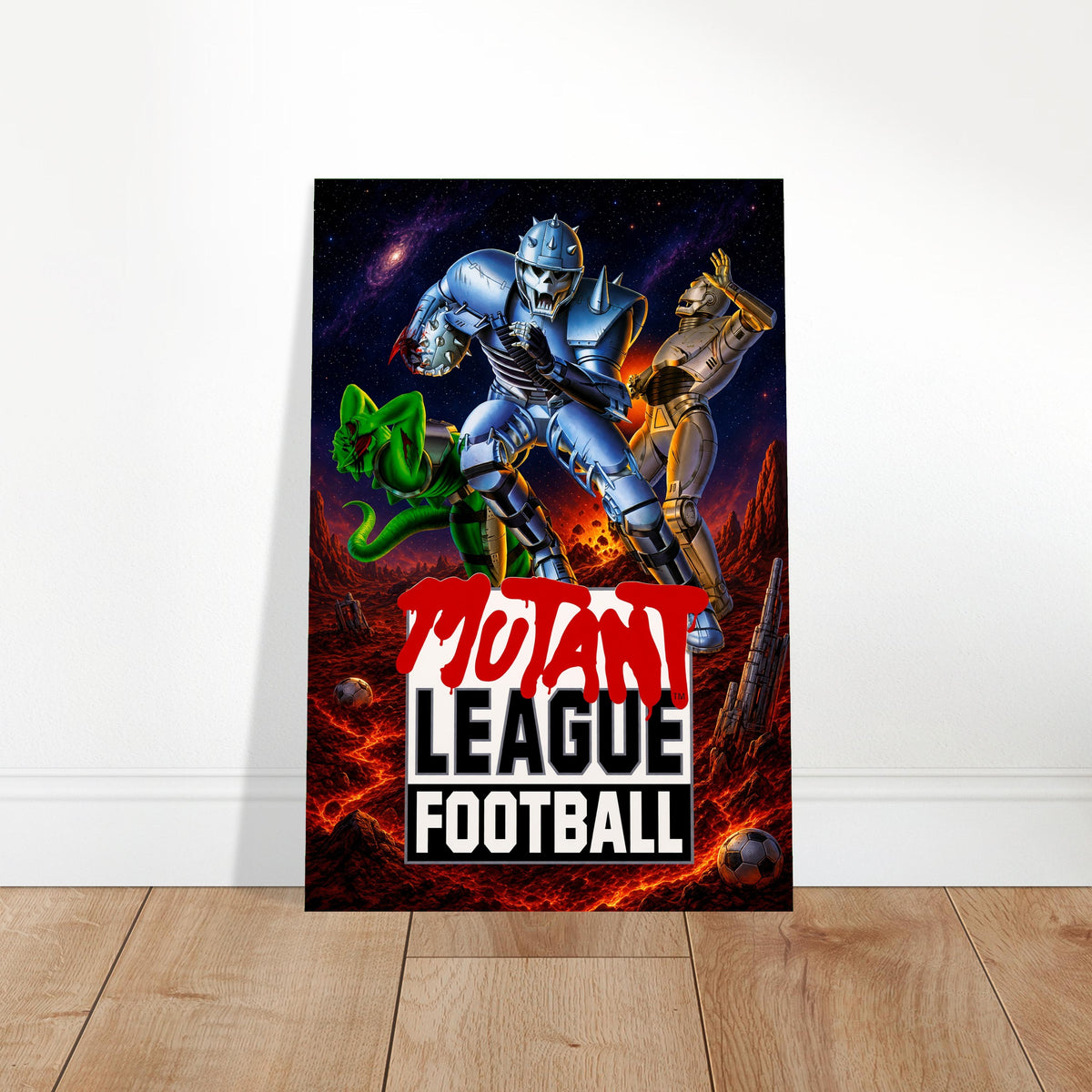 Mutant League Football Poster – Blue Armored Warrior Sci-Fi Sports 2