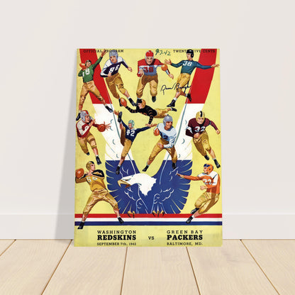 1942 Washington Redskins vs Green Bay Packers Football Program Poster Vintage 2