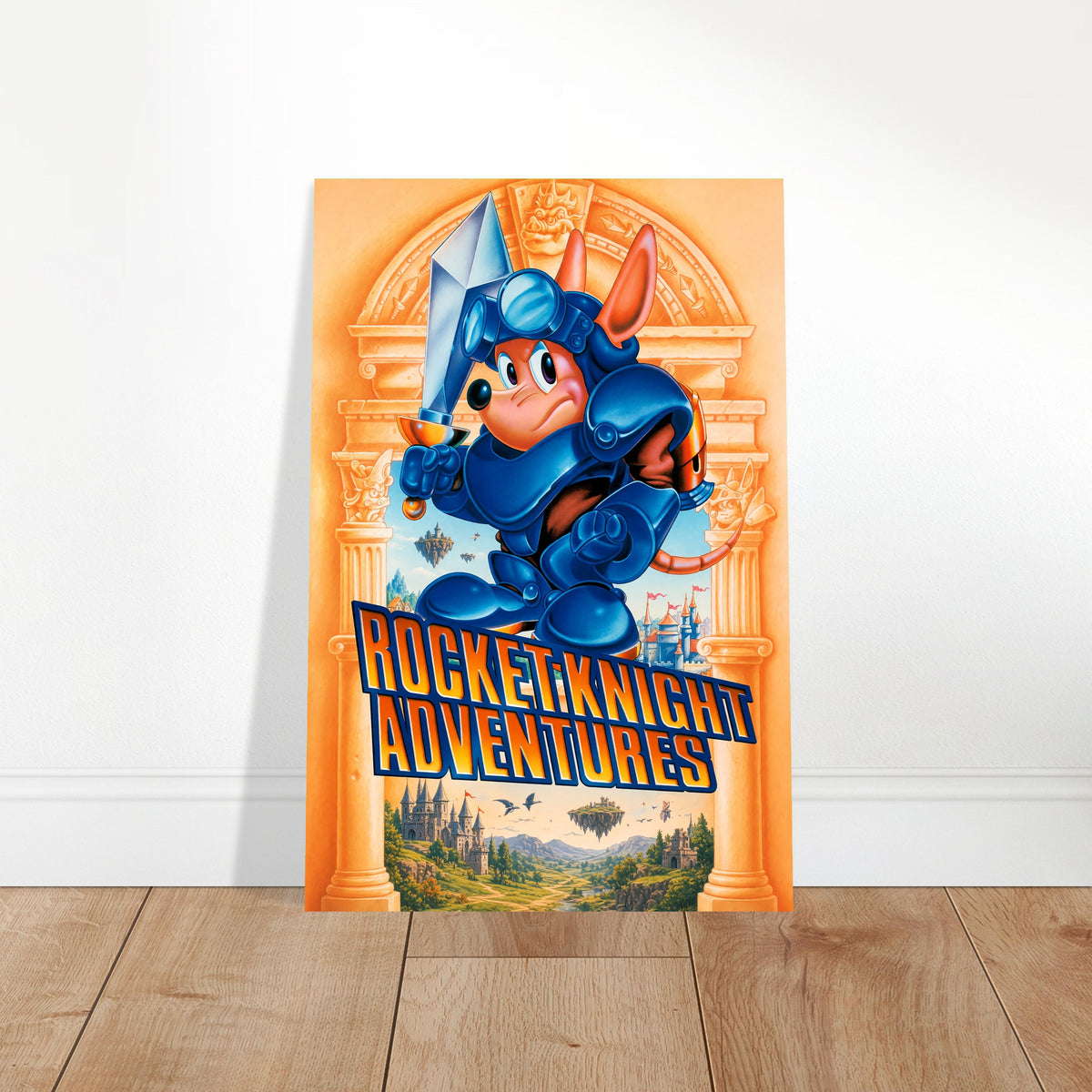 Rocket Knight Adventures Poster – Blue Armored Hero Sword Fantasy Art 2