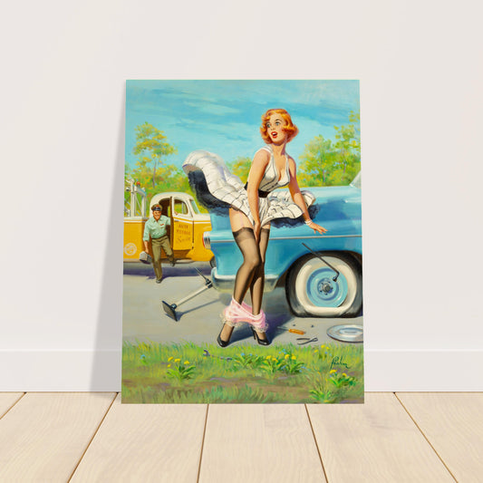 Art Frahm Tow Truck Flat Tire Poster 1955 – Vintage Pin-Up Art Wall Art Decor 2