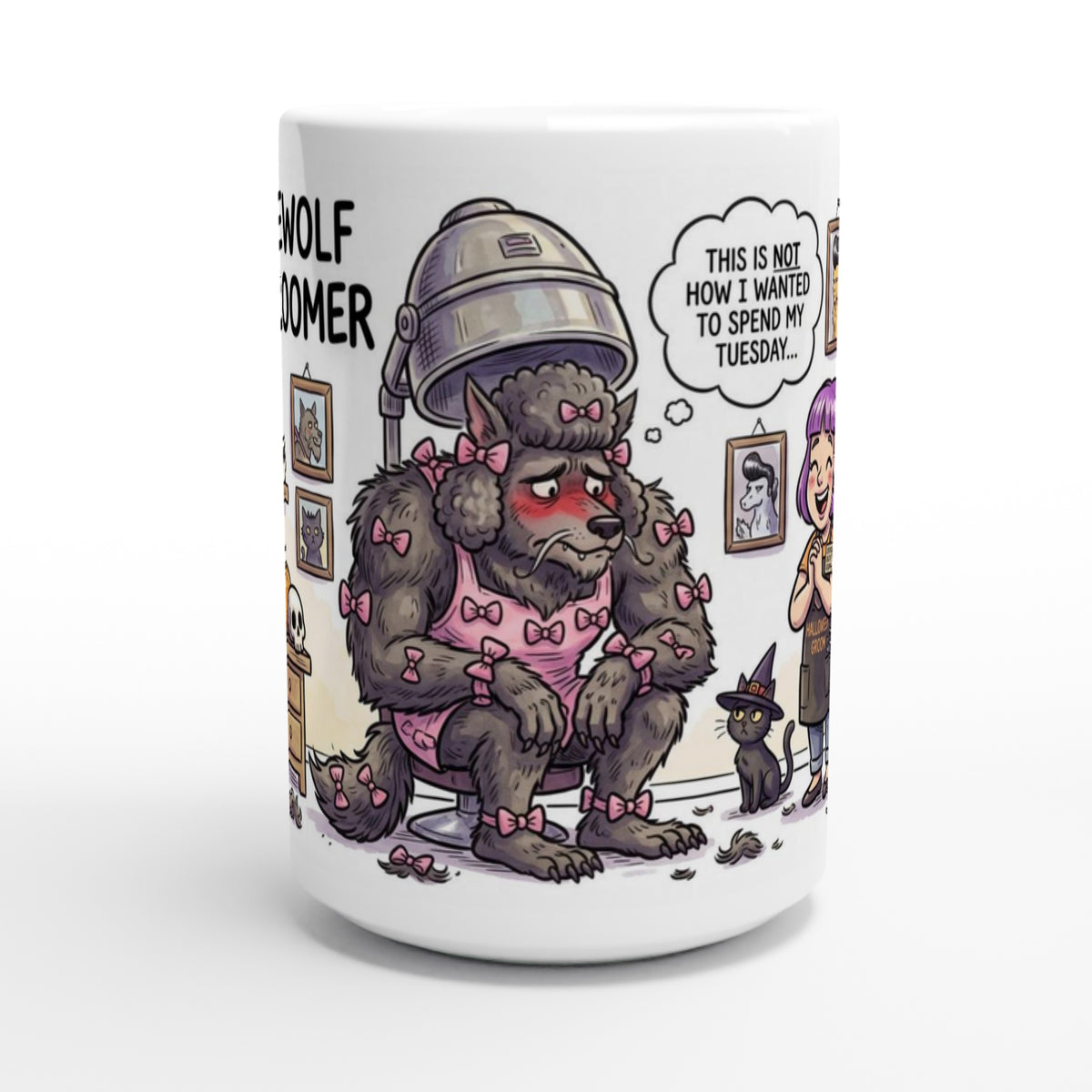 Werewolf at the Groomer Funny Halloween Ceramic Coffee Mug 2