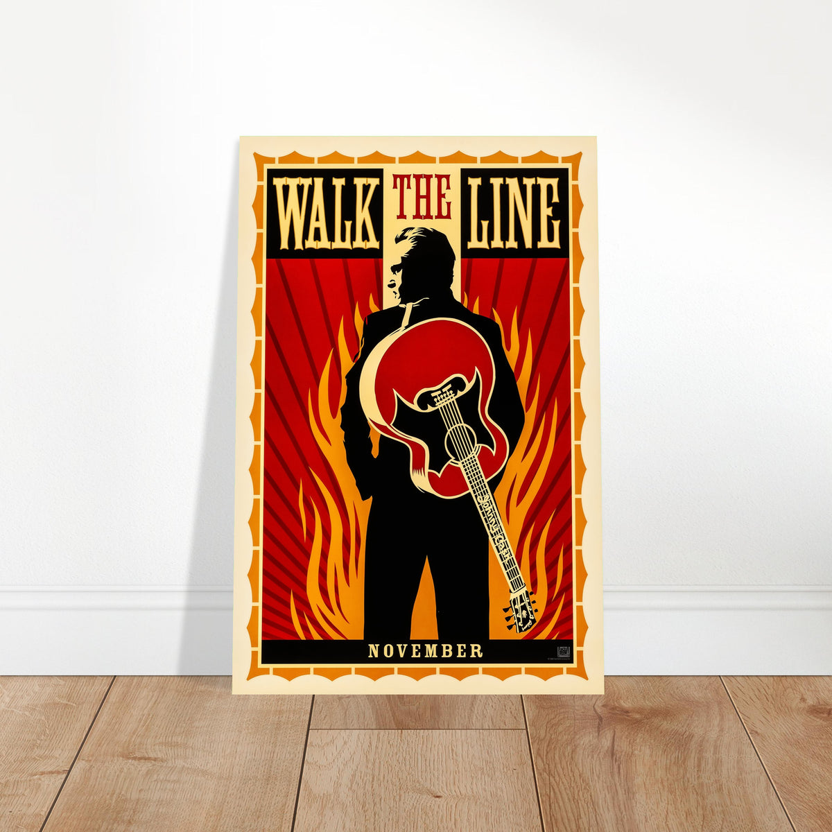 Walk the Line Movie Poster 2005 – Johnny Cash Guitar Flames Wall Art Decor 2